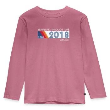 Funny Time Travel Birthday Design August 2018 - Kids' Premium Longsleeve Shirt - mauve - Front - AI Model Kid Female (0cm)