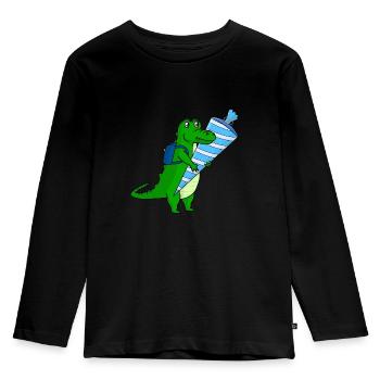 Aligator mit Schultüte Einschulung - Kinder Premium Bio Langarmshirt - Schwarz - Vorne - AI Model Kid Male (0cm)