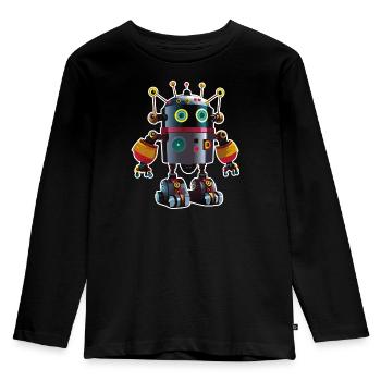 02 Roboter Kinderbild Cartoon lustig - Kinder Premium Bio Langarmshirt - Schwarz - Vorne - AI Model Kid Male (0cm)