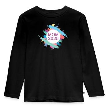 Mom 2025 Ich Werde Mama Neue Mutter Babyparty 25 - Kinder Premium Bio Langarmshirt - Schwarz - Vorne - AI Model Kid Male (0cm)