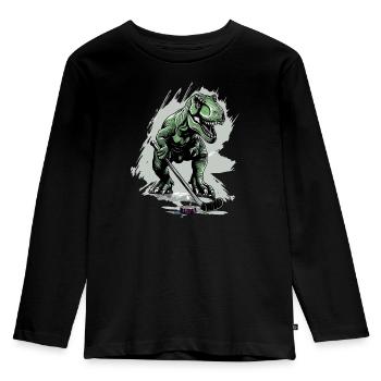 T-Rex Ice Hockey Dino Bestseller Winter Sports - Kids' Premium Longsleeve Shirt - black - Front - AI Model Kid Male (0cm)