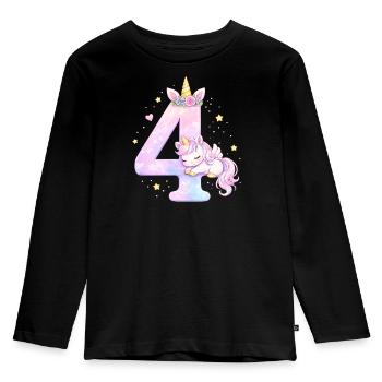 4.Geburtstag Einhorn  4 Jahre alt - Kinder Premium Bio Langarmshirt - Schwarz - Vorne - AI Model Kid Male (0cm)