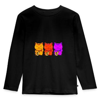 Maneki Neko Japan Glücksbringer - Kinder Premium Bio Langarmshirt - Schwarz - Vorne - AI Model Kid Male (0cm)