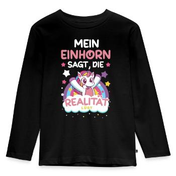 Mein Einhorn sagt, die Realität lügt Einhorn Shirt - Kinder Premium Bio Langarmshirt - Schwarz - Vorne - AI Model Kid Male (0cm)