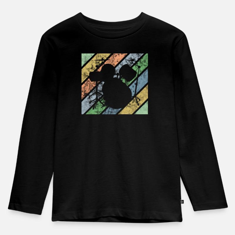 Drummer Design Drumkit - Kinder Premium Bio Langarmshirt - Schwarz
