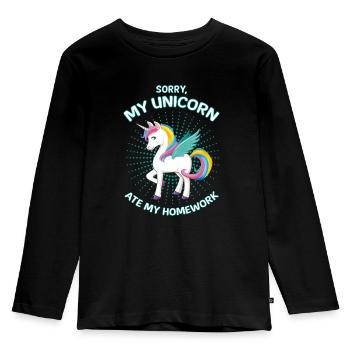 Cadeau amusant de devoirs d'école de licorne de licorne - T-shirt manches longues Premium Enfant - noir - Devant - AI Model Kid Male (0cm)