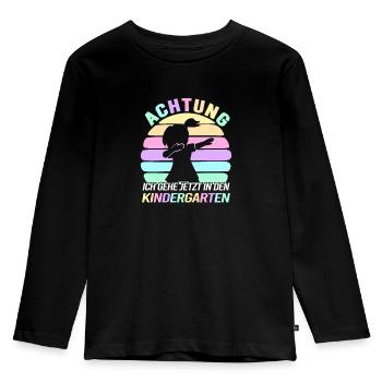 Achtung Ich Geh jetzt in den Kindergarten - Kinder Premium Bio Langarmshirt - Schwarz - Vorne - AI Model Kid Male (0cm)