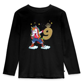 Licorne anniversaire Fille 9 ans Magique Et Stylée - T-shirt manches longues Premium Enfant - noir - Devant - AI Model Kid Male (0cm)