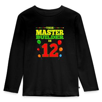 boys biMaster Builder 12 Years Old Block Building - Kinder Premium Bio Langarmshirt - Schwarz - Vorne - AI Model Kid Male (0cm)