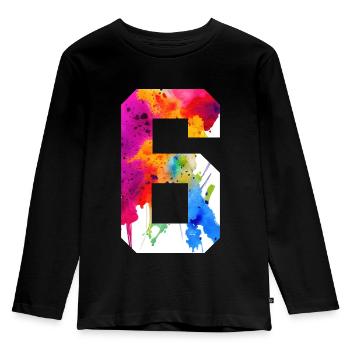NUMBER 6 YEARS OLD 6TH BIRTHDAY - Kids' Premium Longsleeve Shirt - black - Front - AI Model Kid Male (0cm)