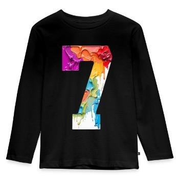 COLORED NUMBER 7 COLORFUL 7TH BIRTHDAY - Kids' Premium Longsleeve Shirt - black - Front - AI Model Kid Male (0cm)