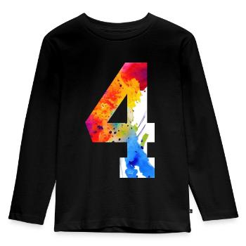 NUMMER 4 JAHRE 4. GEBURTSTAG - Kinder Premium Bio Langarmshirt - Schwarz - Vorne - AI Model Kid Male (0cm)