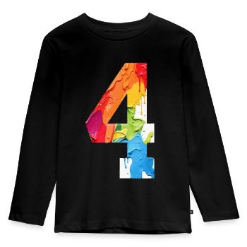 COLORED NUMBER 4 COLORFUL 4TH BIRTHDAY - Kids' Premium Longsleeve Shirt - black - Front - AI Model Kid Male (0cm)