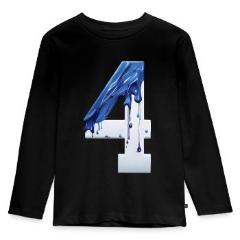 NON. 4 NUMÉRO 4 BLEU BLANC 4E ANNIVERSAIRE - T-shirt manches longues Premium Enfant - noir - Devant - AI Model Kid Male (0cm)