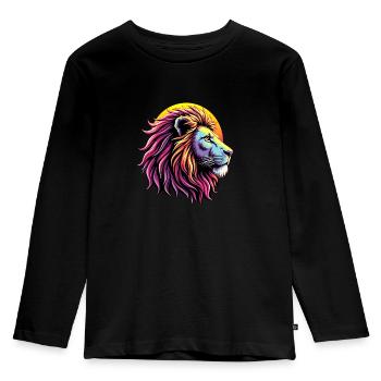 Synthwave Lion - Kids' Premium Longsleeve Shirt - black - Front - AI Model Kid Male (0cm)