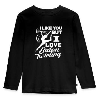 I Like You But I Love Baton Twirling - T-shirt manches longues Premium Enfant - noir - Devant - AI Model Kid Male (0cm)