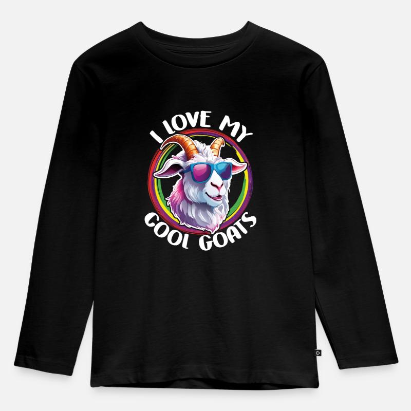 Ziegenbock mit Sonnenbrille liebe coole Ziegen - Kinder Premium Bio Langarmshirt - Schwarz