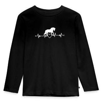 HERZSCHLAG PFERD PFERDE HERZ PFERDEN LIEBEN MOTIVE - Kinder Premium Bio Langarmshirt - Schwarz - Vorne - AI Model Kid Male (0cm)
