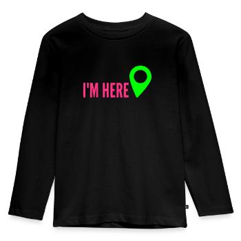I'm HERE, Location, My Location, I'm here - Kids' Premium Longsleeve Shirt - black - Front - AI Model Kid Male (0cm)