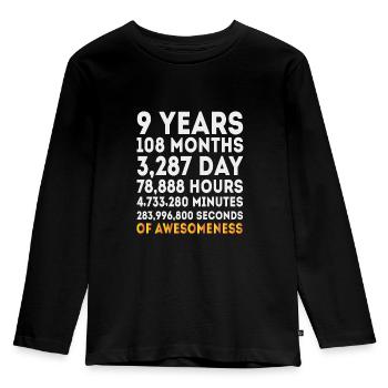 9e anniversaire Garçons Filles, cadeaux d’anniversaire de 9 ans - T-shirt manches longues Premium Enfant - noir - Devant - AI Model Kid Male (0cm)