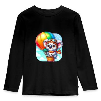 Koala fliegt im Heißluftballon für Koala Fan - Kinder Premium Bio Langarmshirt - Schwarz - Vorne - AI Model Kid Male (0cm)