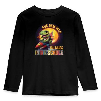 Einschulung 2023 Schulkind Dino Rakete Schultüte - Kinder Premium Bio Langarmshirt - Schwarz - Vorne - AI Model Kid Male (0cm)