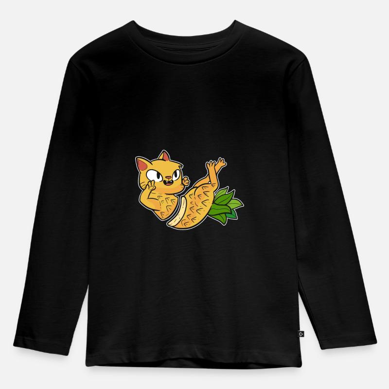 Chat ananas - T-shirt manches longues Premium Enfant - noir
