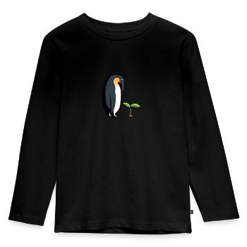 Penguin with plant - Kids' Premium Longsleeve Shirt - black - Front - AI Model Kid Male (0cm)