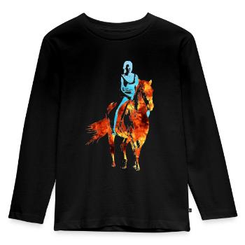 Femme sur un cheval en feu - T-shirt manches longues Premium Enfant - noir - Devant - AI Model Kid Male (0cm)