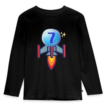 Anniversaire 7 ans Dessin Fusée - T-shirt manches longues Premium Enfant - noir - Devant - AI Model Kid Male (0cm)