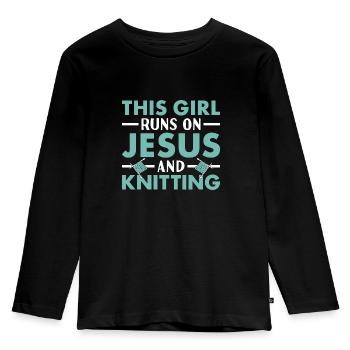 Tricoteuse Cette Fille Court Sur Jésus Et Tricot - T-shirt manches longues Premium Enfant - noir - Devant - AI Model Kid Male (0cm)
