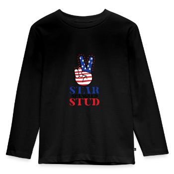 Star Spangled Stud Friedenszeichen USA Flagge - Kinder Premium Bio Langarmshirt - Schwarz - Vorne - AI Model Kid Male (0cm)