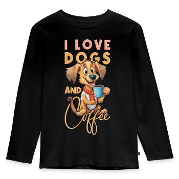 Café de chien J’aime les chiens et le café Dire drôle - T-shirt manches longues Premium Enfant - noir - Devant - AI Model Kid Male (0cm)