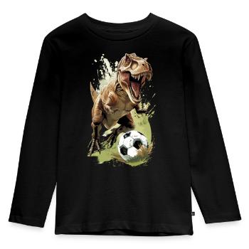Fußball Dinosaurier Tyrannosaurus rex Trex Dino - Kinder Premium Bio Langarmshirt - Schwarz - Vorne - AI Model Kid Male (0cm)