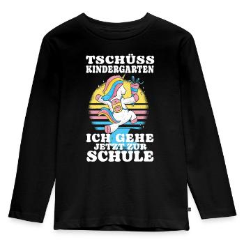 Einschulung Einhorn Tschüss Kindergarten - Kinder Premium Bio Langarmshirt - Schwarz - Vorne - AI Model Kid Male (0cm)