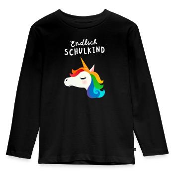 Endlich Schulkind Einhorn Einschulung - Kinder Premium Bio Langarmshirt - Schwarz - Vorne - AI Model Kid Male (0cm)