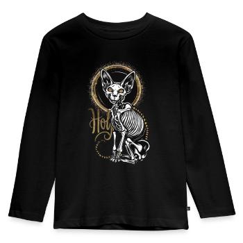 Katze Sphinx Skelett Tattoo - Kinder Premium Bio Langarmshirt - Schwarz - Vorne - AI Model Kid Male (0cm)