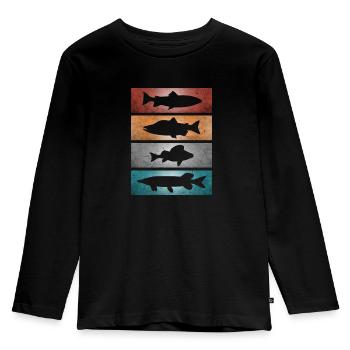 Poissons pêche prédateurs - T-shirt manches longues Premium Enfant - noir - Devant - AI Model Kid Male (0cm)