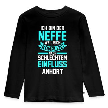 Neffe - Kinder Premium Bio Langarmshirt - Schwarz - Vorne - AI Model Kid Male (0cm)