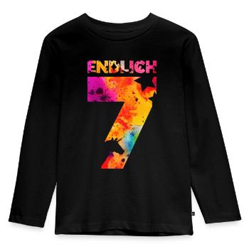 ENDLICH 7 EINHORN 7. GEBURTSTAG - Kinder Premium Bio Langarmshirt - Schwarz - Vorne - AI Model Kid Male (0cm)