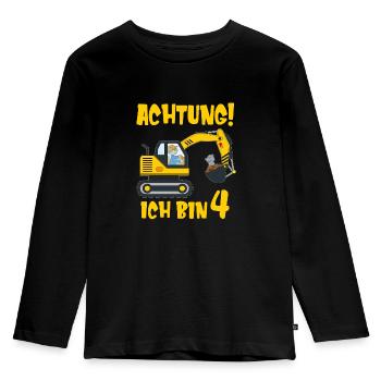 Bagger ich bin 4 Jahre vierter Geburtstag Jungen - Kinder Premium Bio Langarmshirt - Schwarz - Vorne - AI Model Kid Male (0cm)