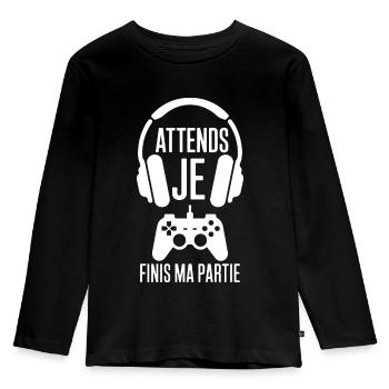 Attends Je Finis Ma Partie Jeu Vidéo Gamer geek - T-shirt manches longues Premium Enfant - noir - Devant - AI Model Kid Male (0cm)