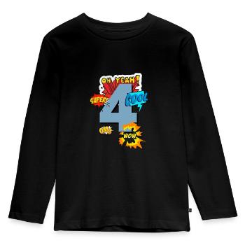 4 years birthday superhero comic - Kids' Premium Longsleeve Shirt - black - Front - AI Model Kid Male (0cm)