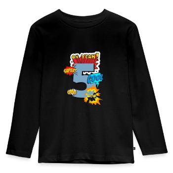 5 years birthday superhero comic - Kids' Premium Longsleeve Shirt - black - Front - AI Model Kid Male (0cm)