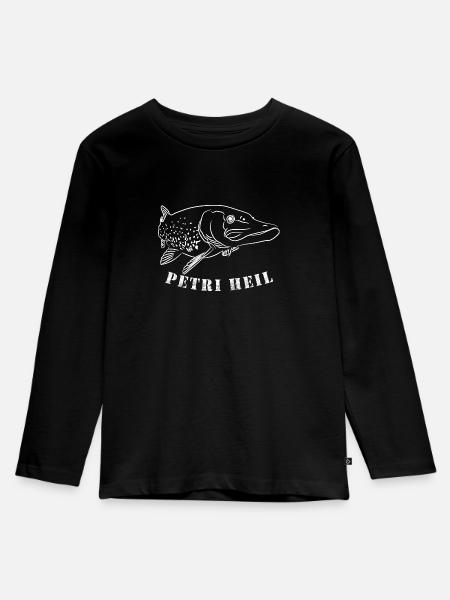 Petri Heil - Kinder Premium Bio Langarmshirt - Schwarz