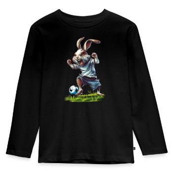 Fußball Hase Rabbit Liebre Haas Lepre Ostern Ball - Kinder Premium Bio Langarmshirt - Schwarz - Vorne - AI Model Kid Male (0cm)