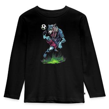 Fußball Wolf Loba Loup Wilk Lupa Lupo Werewolf - Kinder Premium Bio Langarmshirt - Schwarz - Vorne - AI Model Kid Male (0cm)