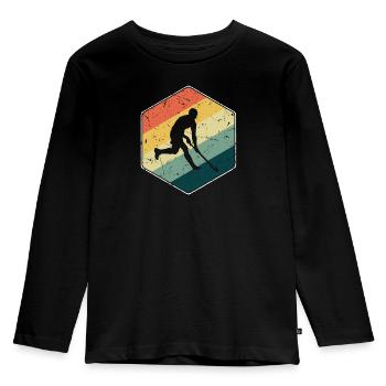 Feldhockey Spieler Hockeyspieler Hockey - Kinder Premium Bio Langarmshirt - Schwarz - Vorne - AI Model Kid Male (0cm)