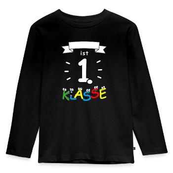 Erste Klasse T-Shirt für Schulanfänger mit Name - Kinder Premium Bio Langarmshirt - Schwarz - Vorne - AI Model Kid Male (0cm)