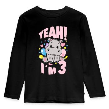 3 Years Old Bday Party 3rd Birthday Girl Hippo - Kinder Premium Bio Langarmshirt - Schwarz - Vorne - AI Model Kid Male (0cm)